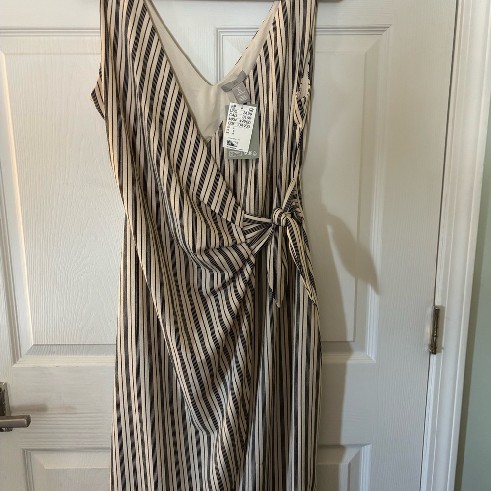 Striped V-Neck Wrap Dress